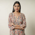 Pedana Beige Block Print Cotton Straight Kalamkari Kurta for Women