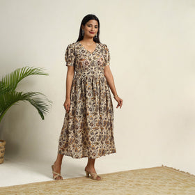 Pedana Block Print Mul Cotton Flared Kalamkari Dress