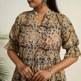 Beige Pedana Block Print Mul Cotton Tiered Kalamkari Dress