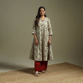Beige - pedana natural dyed cotton hand embroidery a-line