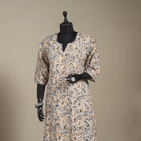 Beige - pedana natural dyed cotton a-line hand embroidery