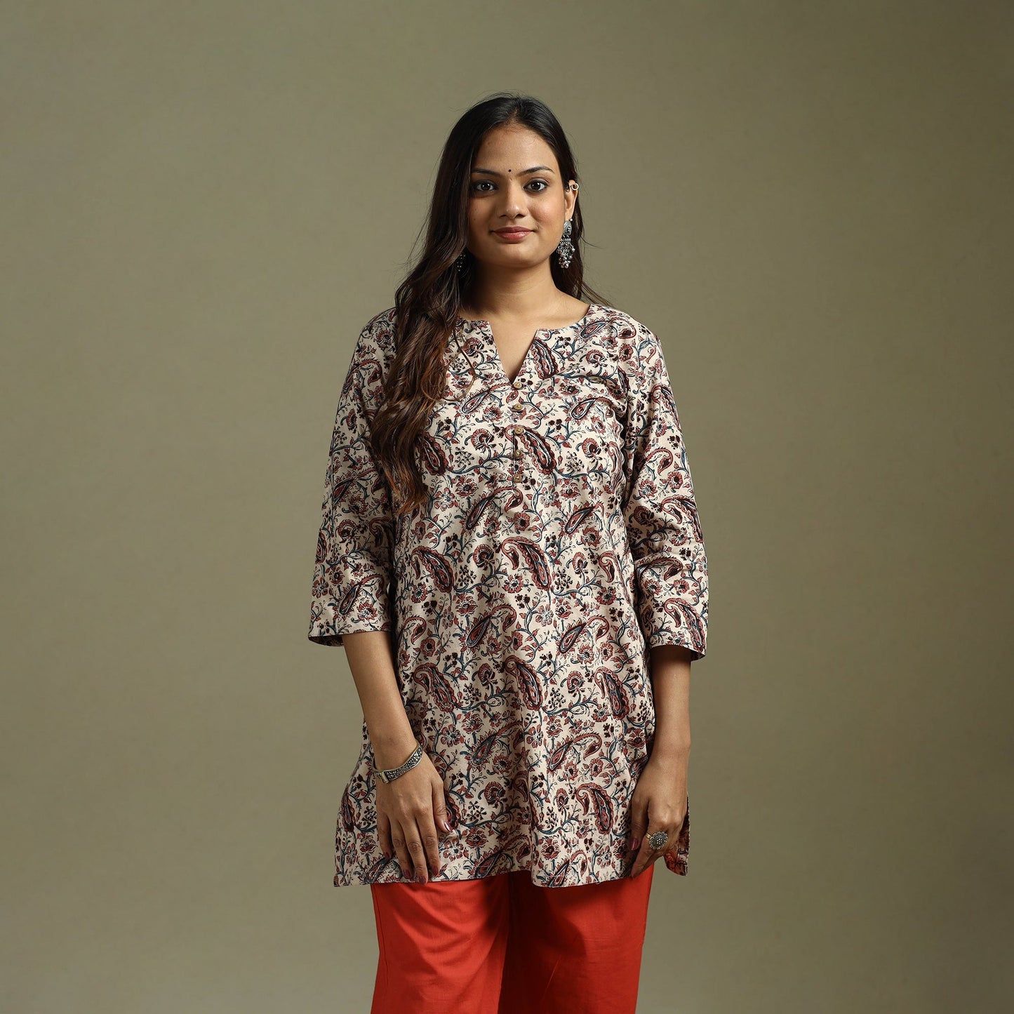 Beige - pedana natural dyed cotton short kalamkari kurta 14