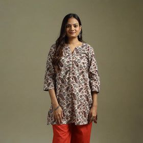 Beige - pedana natural dyed cotton short kalamkari kurta 14
