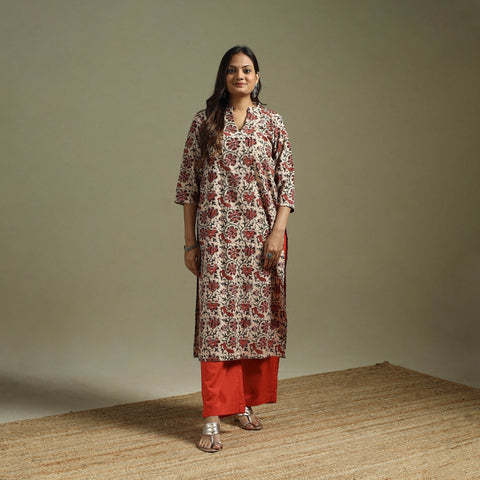 Beige - pedana natural dyed cotton straight kalamkari kurta