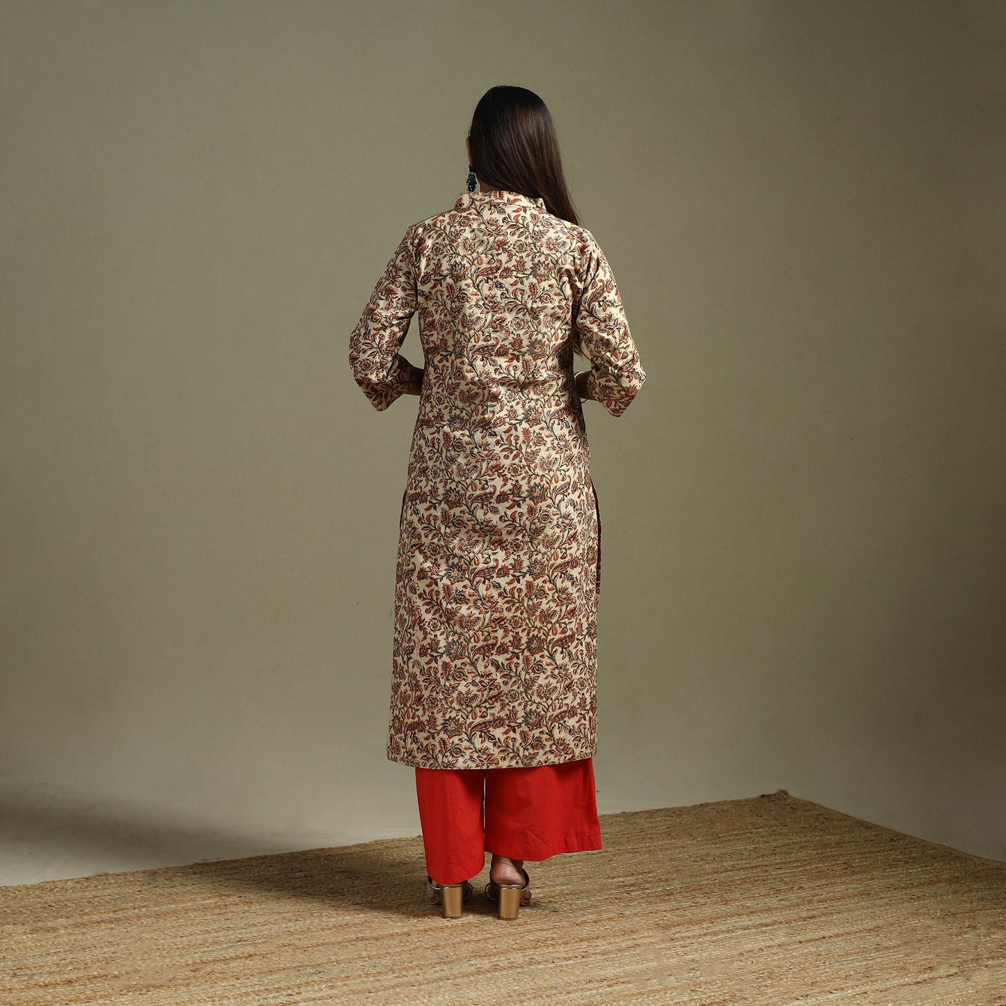 Beige - pedana natural dyed cotton straight kalamkari kurta