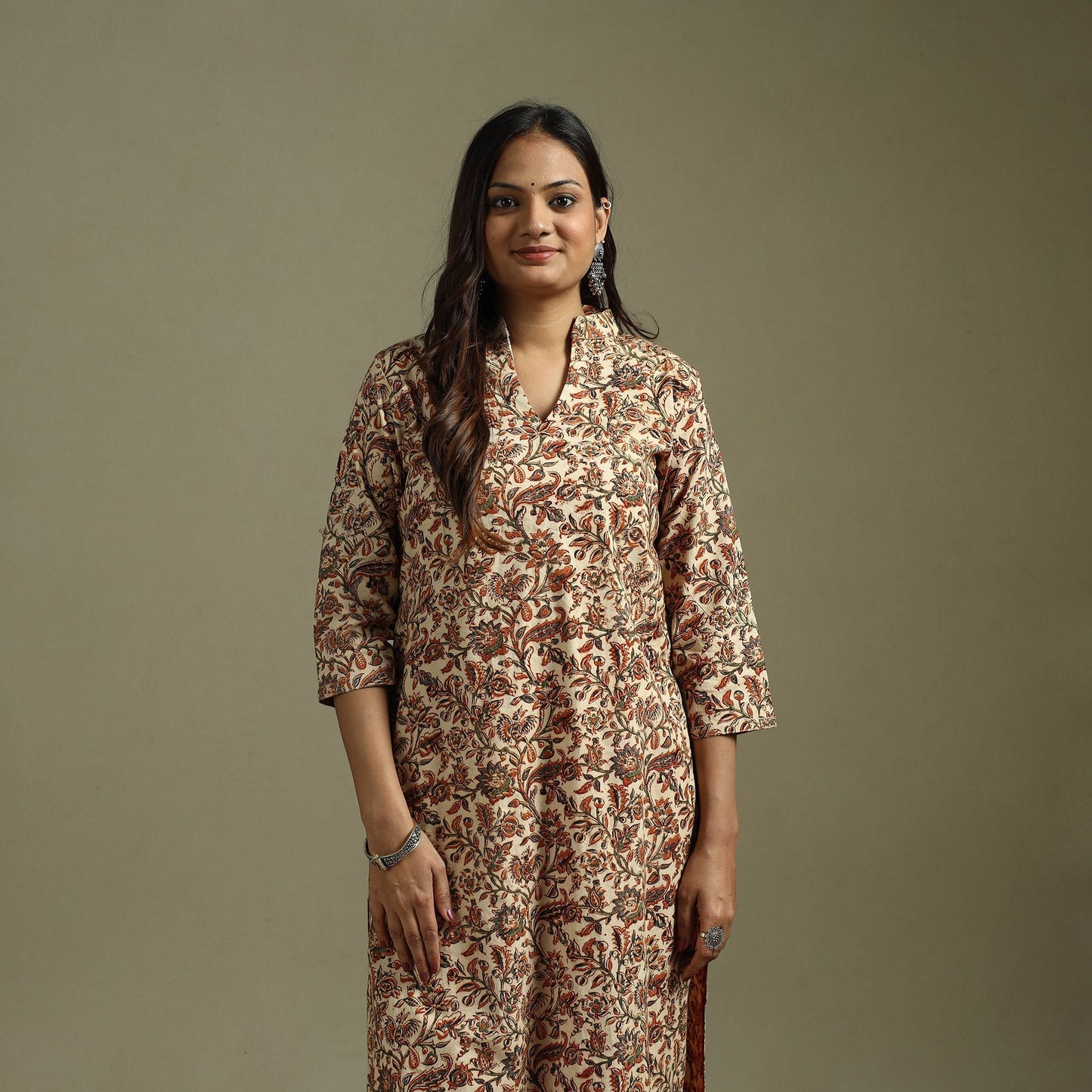 Beige - pedana natural dyed cotton straight kalamkari kurta