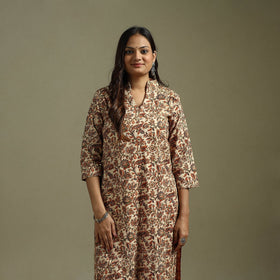 Beige - pedana natural dyed cotton straight kalamkari kurta