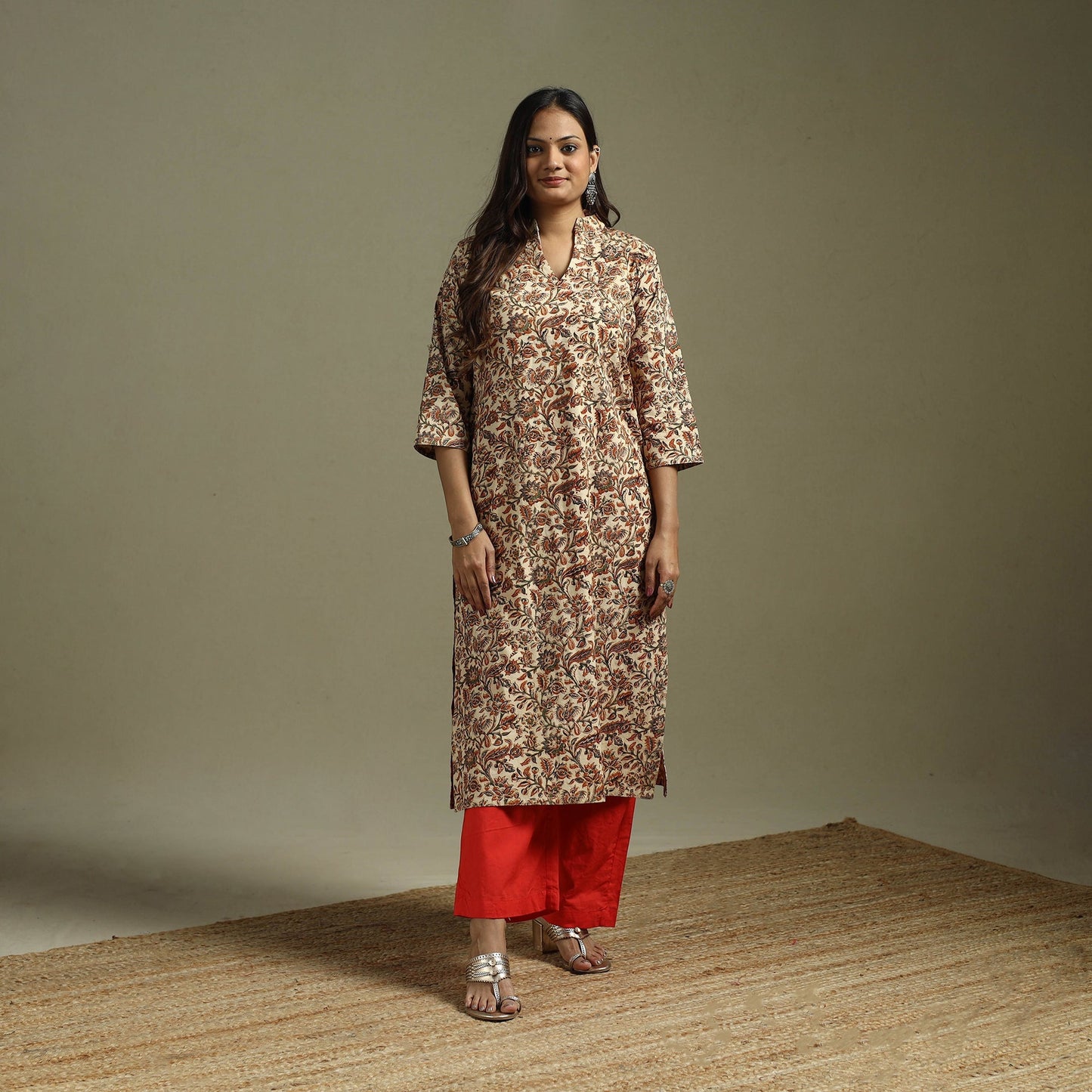 Beige - pedana natural dyed cotton straight kalamkari kurta