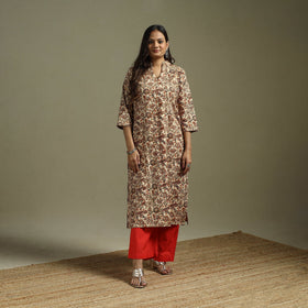 Beige - pedana natural dyed cotton straight kalamkari kurta