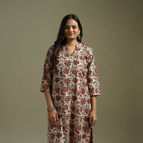 Beige - pedana natural dyed cotton straight kalamkari kurta
