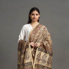 Buy Pedana Block Print Chanderi Silk Beige Kalamkari Dupatta