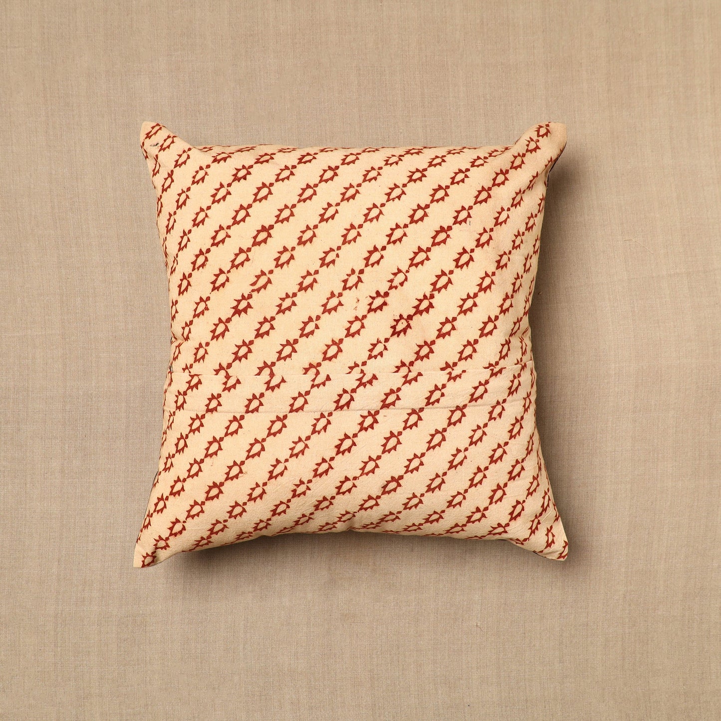 Beige - Pedana Block Print Cotton Kalamkari Cushion Cover 05