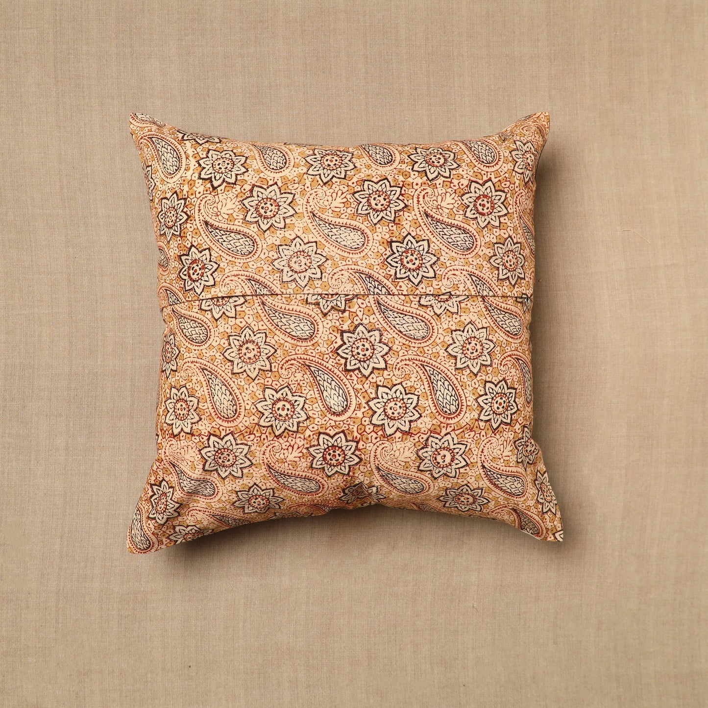Beige - Pedana Block Print Cotton Kalamkari Cushion Cover 07