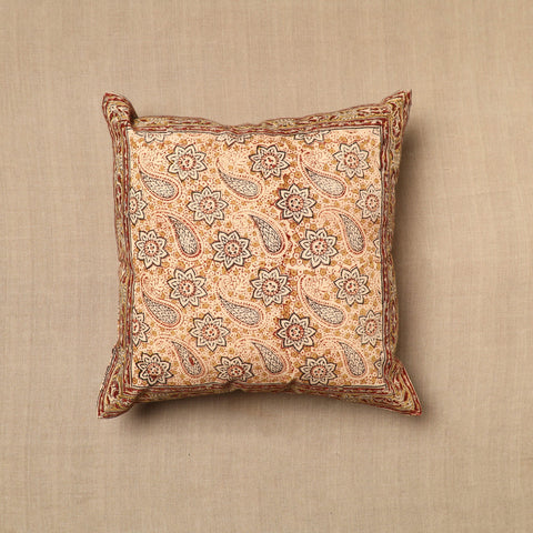 Beige - Pedana Block Print Cotton Kalamkari Cushion Cover 07