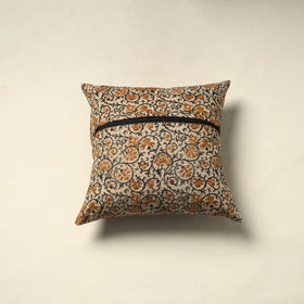 Beige Pedana Block Print Cotton Kalamkari Cushion Cover