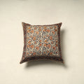 Beige Pedana Block Print Cotton Kalamkari Cushion Cover