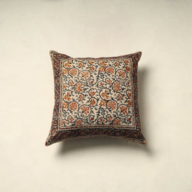 Beige Pedana Block Print Cotton Kalamkari Cushion Cover