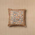 Beige Pedana Block Print Cotton Kalamkari Cushion Cover