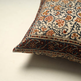 Beige Pedana Block Print Cotton Kalamkari Cushion Cover