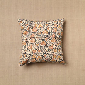 Beige Pedana Block Print Cotton Kalamkari Cushion Cover