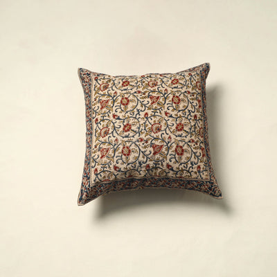 Beige Pedana Block Print Cotton Kalamkari Cushion Cover