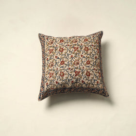 Beige Pedana Block Print Cotton Kalamkari Cushion Cover