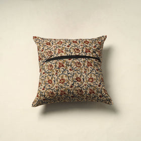 Beige Pedana Block Print Cotton Kalamkari Cushion Cover