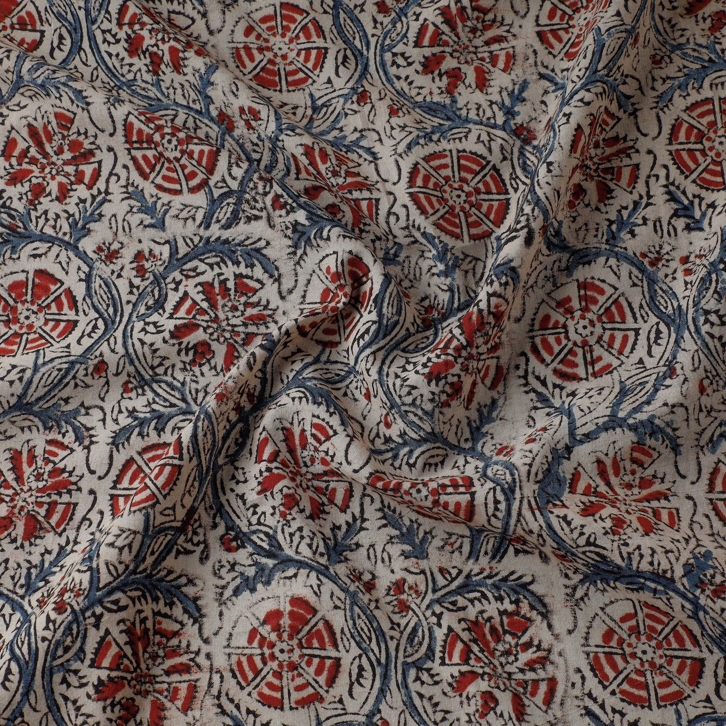  Beige Pedana Block Print Cotton Kalamkari Fabric