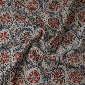  Beige Pedana Block Print Cotton Kalamkari Fabric