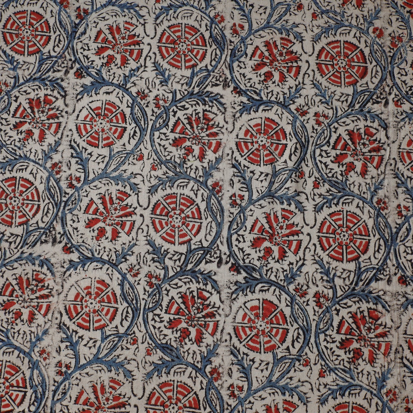  Beige Pedana Block Print Cotton Kalamkari Fabric
