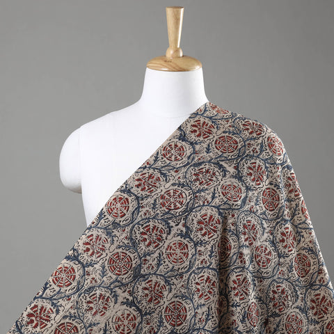  Beige Pedana Block Print Cotton Kalamkari Fabric