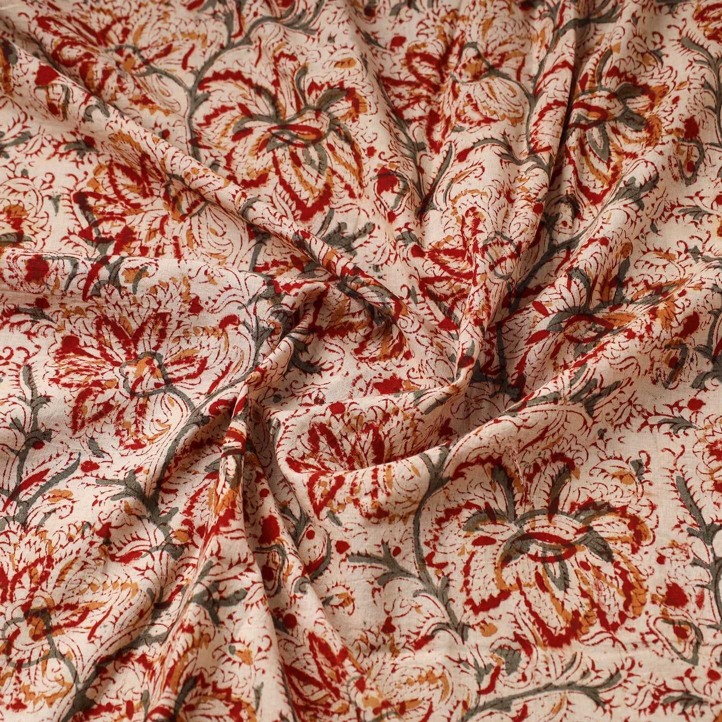  Beige Pedana Block Print Cotton Kalamkari Fabric