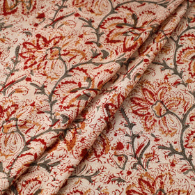  Beige Pedana Block Print Cotton Kalamkari Fabric