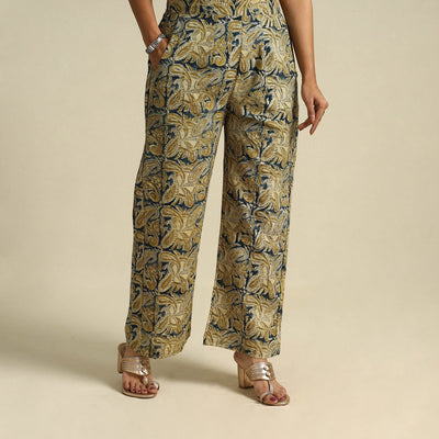  Beige Pedana Block Print Cotton Kalamkari Palazzo