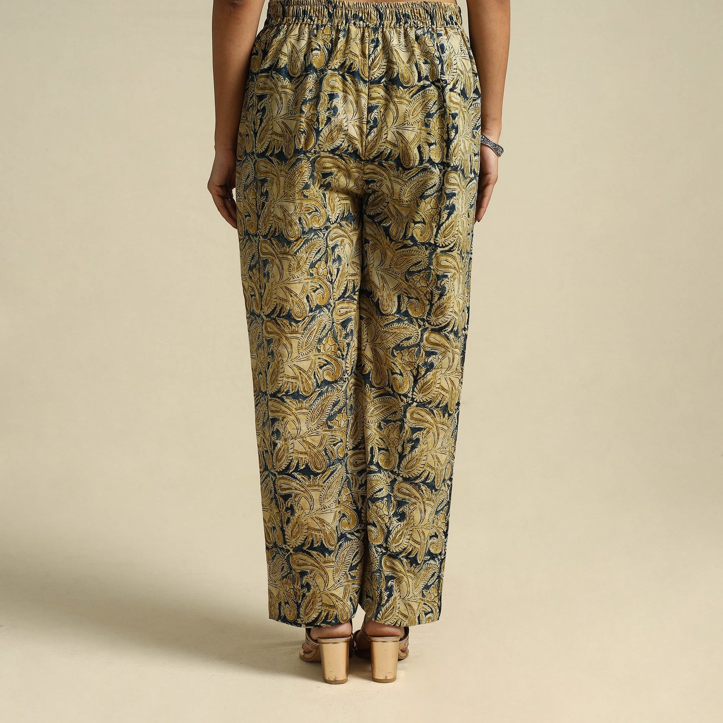  Beige Pedana Block Print Cotton Kalamkari Palazzo