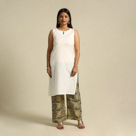  Beige Pedana Block Print Cotton Kalamkari Palazzo