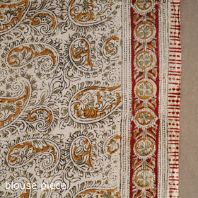 Beige Pedana Block Print Cotton Kalamkari Saree