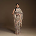 Beige Pedana Block Print Cotton Kalamkari Saree