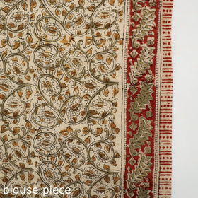 Beige Pedana Block Print Cotton Kalamkari Saree