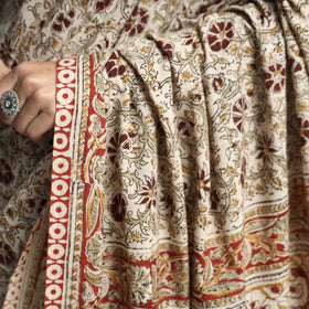 Beige Pedana Block Print Cotton Kalamkari Saree