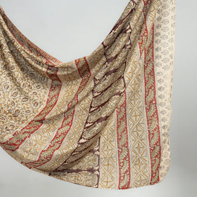 Beige Pedana Block Print Cotton Kalamkari Saree