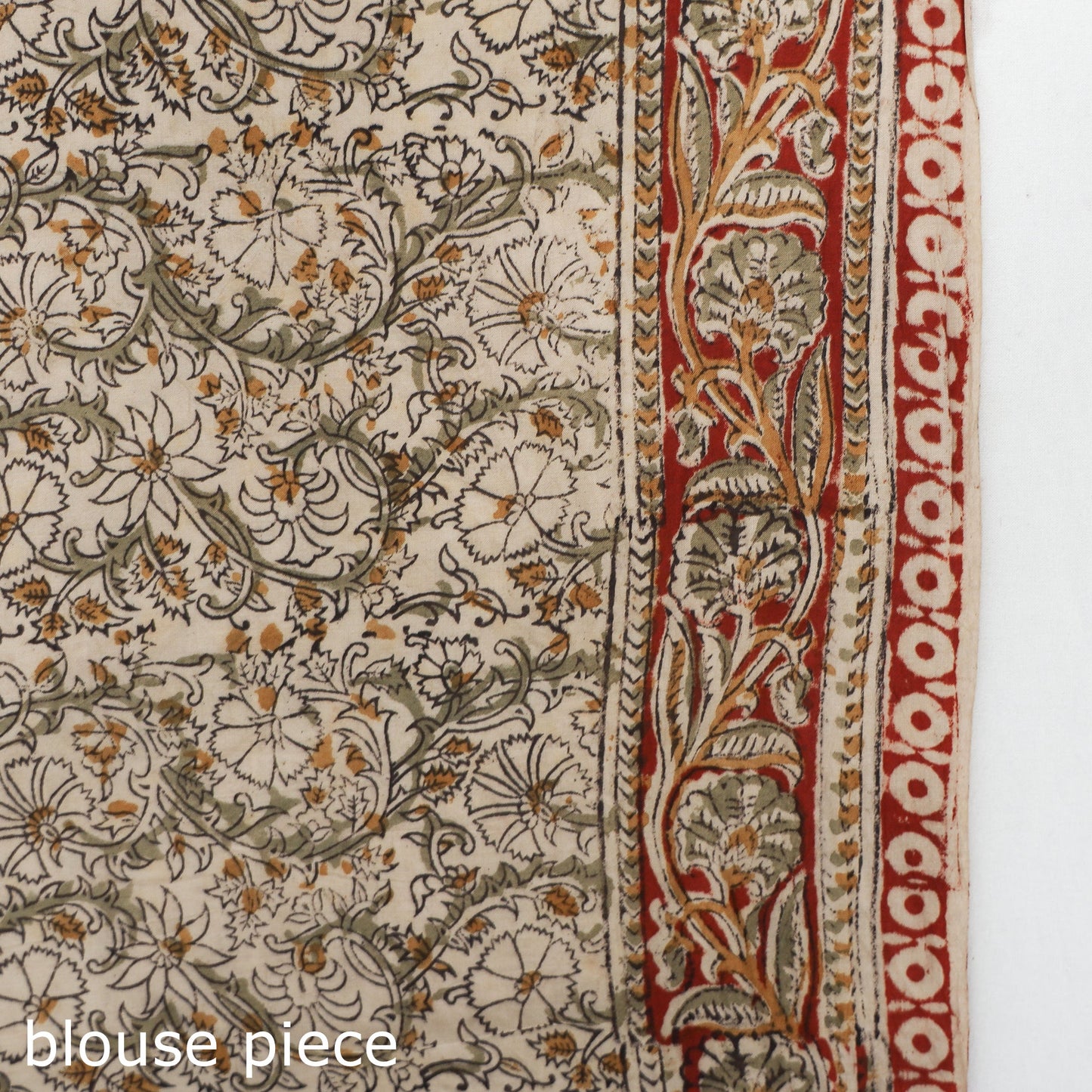 Beige Pedana Block Print Cotton Kalamkari Saree