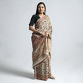 Beige Pedana Block Print Cotton Kalamkari Saree