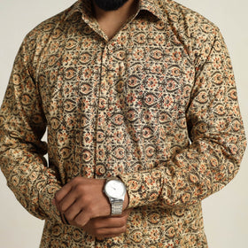 Beige - Pedana Block Print Cotton Kalamkari Shirt for Men
