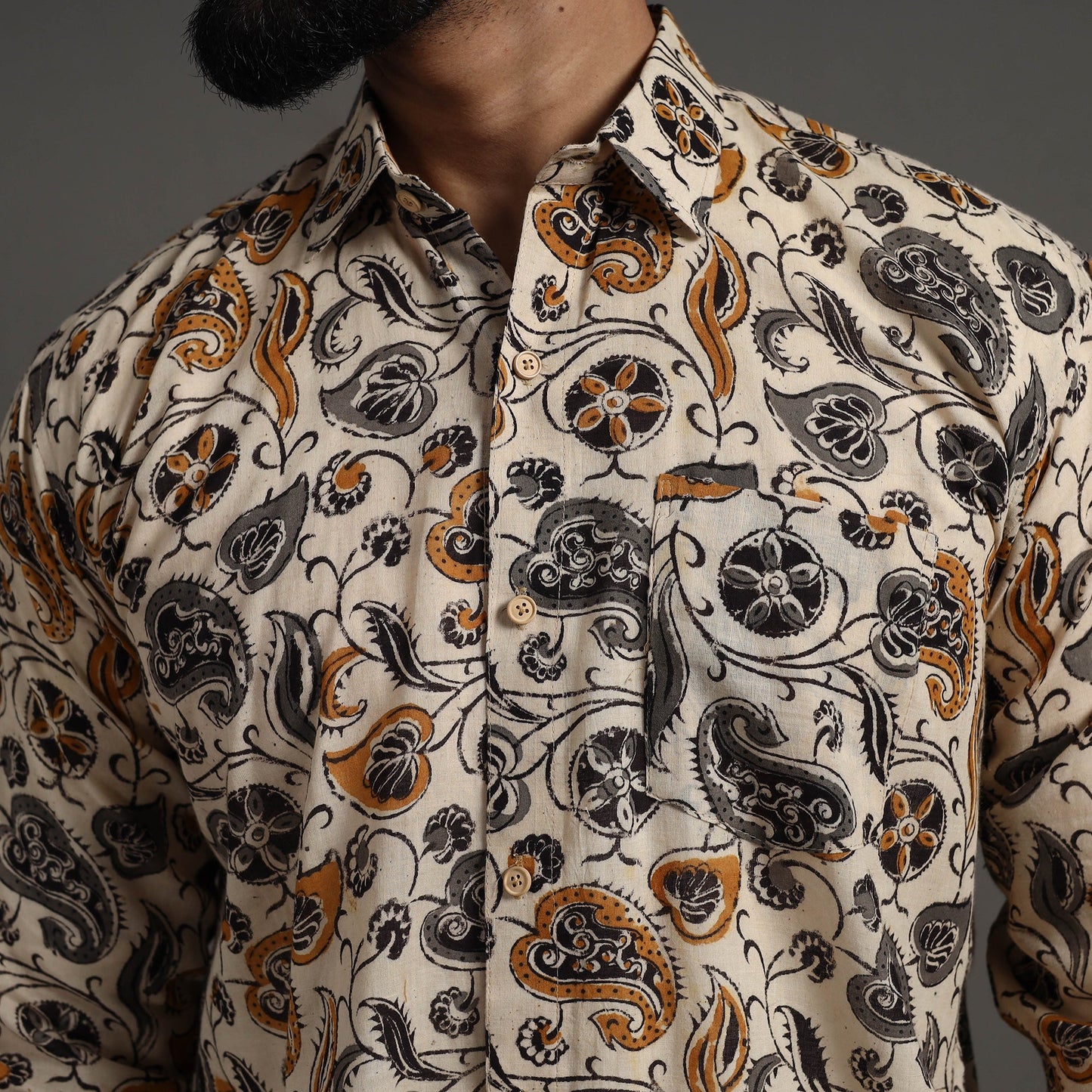 Buy Beige Pedana Block Print Cotton Men Kalamkari Shirt 