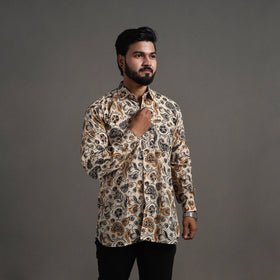 Buy Beige Pedana Block Print Cotton Men Kalamkari Shirt 