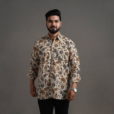 Buy Beige Pedana Block Print Cotton Men Kalamkari Shirt 