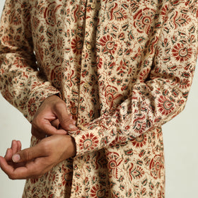 Beige - Pedana Block Print Cotton Men Kalamkari Shirt 10