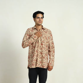 Beige - Pedana Block Print Cotton Men Kalamkari Shirt 10