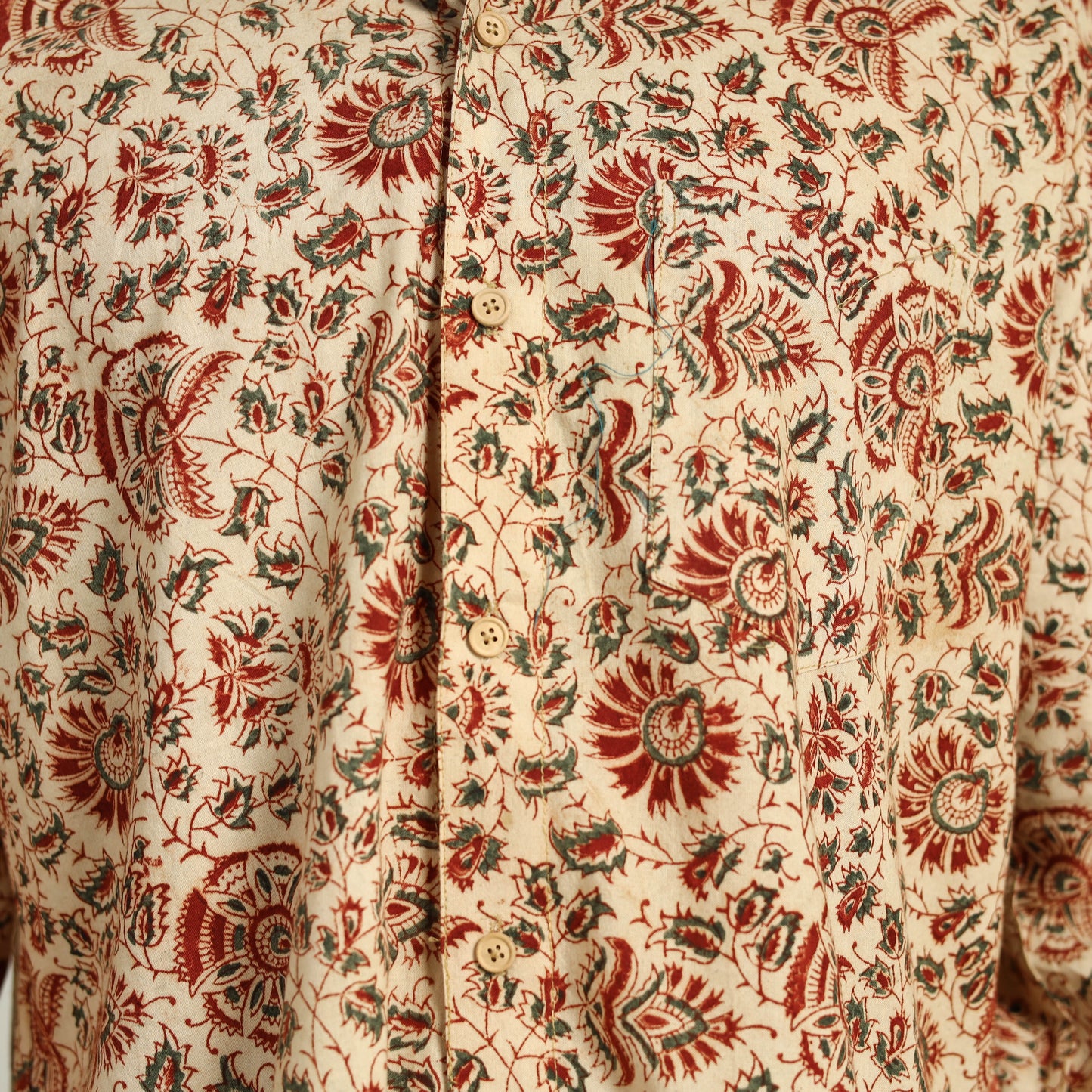 Beige - Pedana Block Print Cotton Men Kalamkari Shirt 10